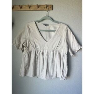 Wishlist Apparel Womens V-Neck Babydoll Top Cream Ruffle Sleeve Blouse Large